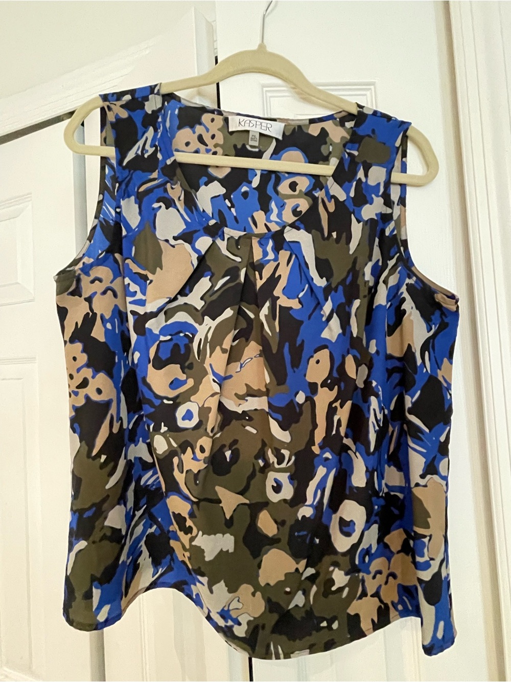 Kasper Blue, Tan & Olive Abstract Print Sleeveless Top